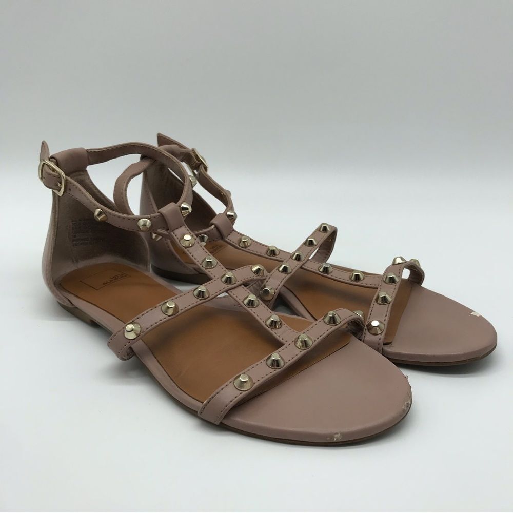 14th & Union Tan Studded Strappy Buckle Sandals Womens Shoes Sz 5M